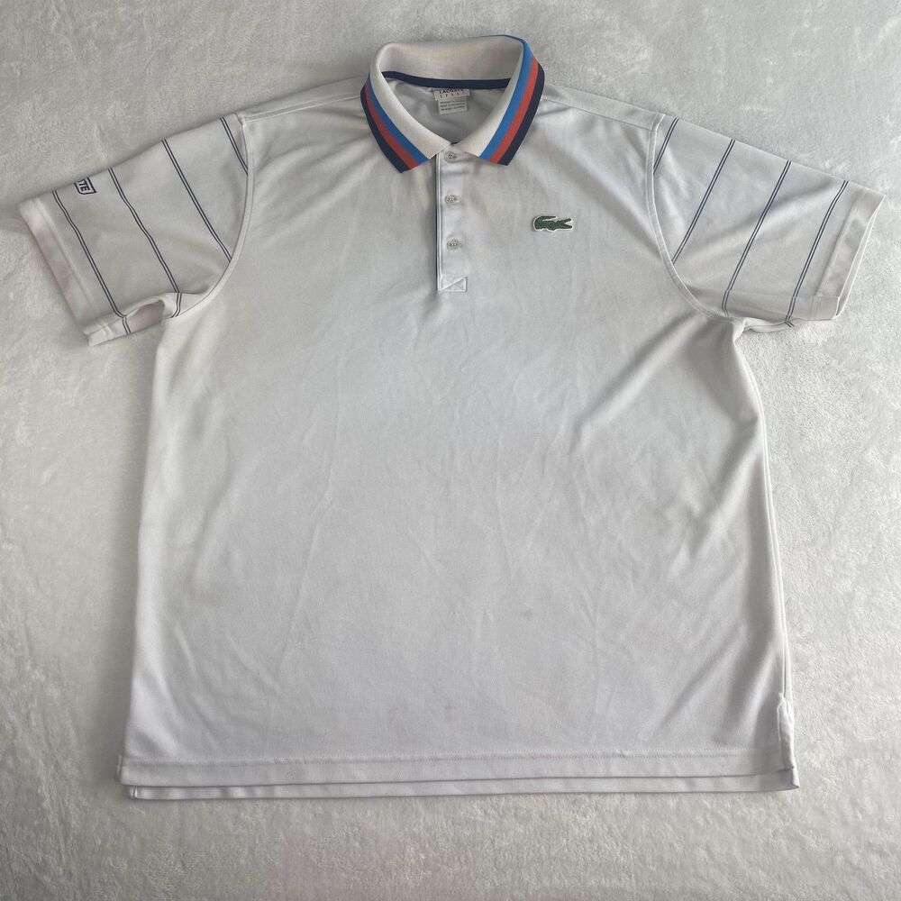Lacoste Sport Polo Shirt Mens Size 7 White Logo Short Sleeve Casual